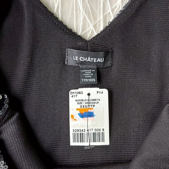Le Chateau Sequin Mini Dress XXS V-neckline Black Silver Shiny Party Dress NWT - Picture 8 of 12